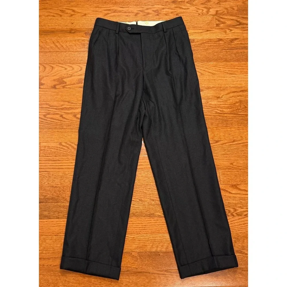 Paul Stuart Dress Pants Fits Mens 30x30 Gray Super 120s Wool Pleated Cuffed